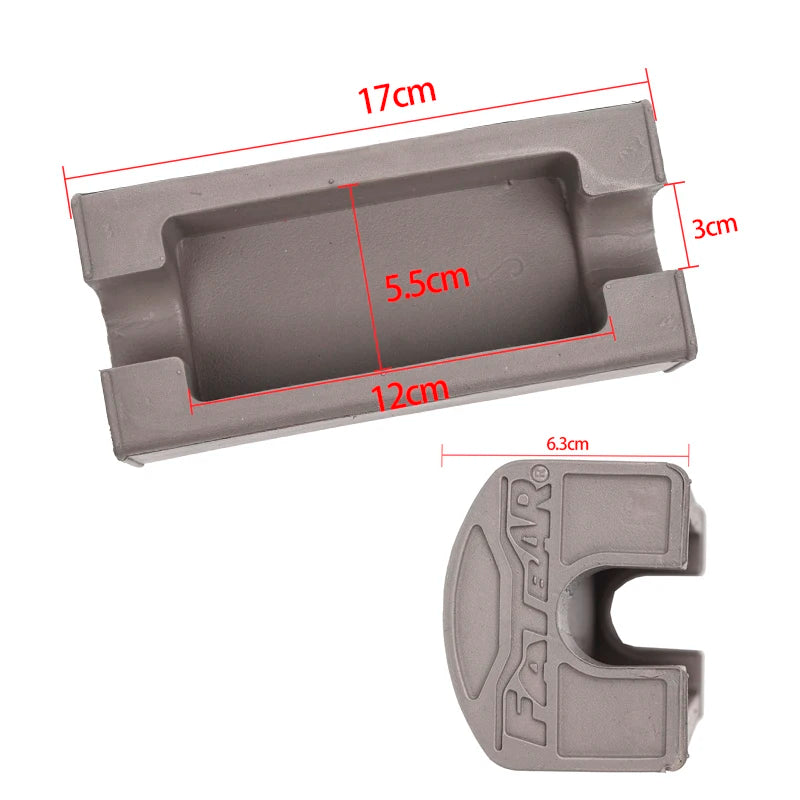 Gray foam chest protector pads for motorcycle handlebars, showing dimensions and shape.
