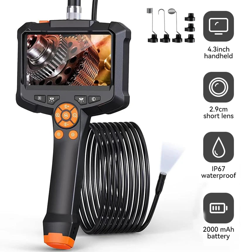 Black industrial HD inspection camera with a detachable short lens and 2000mAh battery