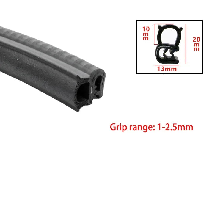 Black durable U-shaped door edge seal strips with dimensions shown.
