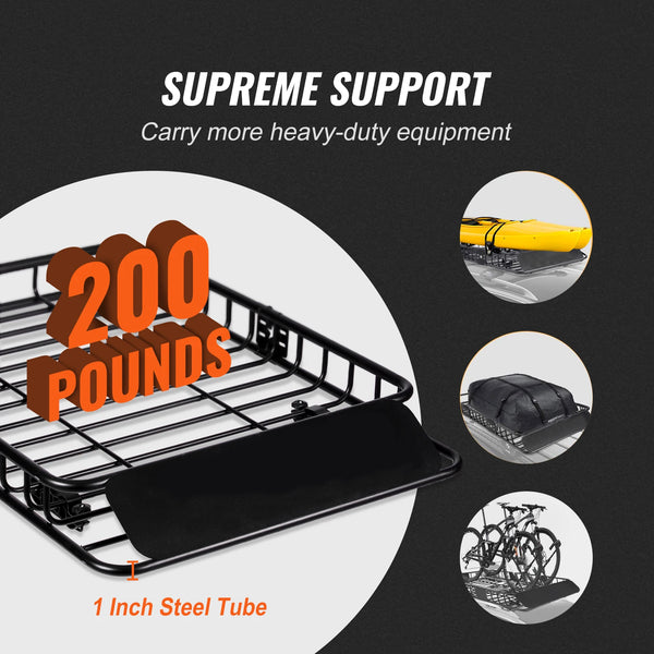 Panier de chargement de toit robuste en acier, capable de supporter 200 livres.