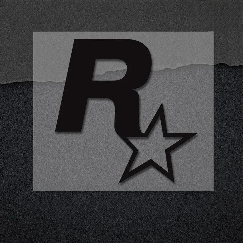A black letter R with a five-pointed star next to it on a gray square background.