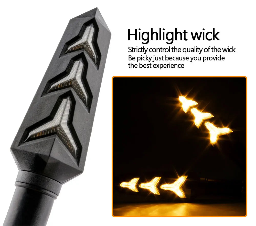 Close-up of a black highlight wick used in motorcycle turn signals