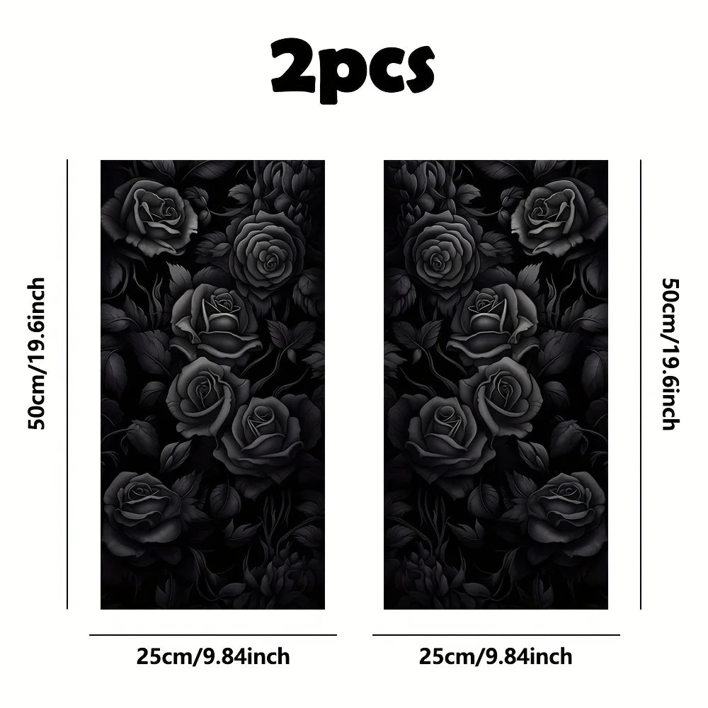 A set of two black rose car B-pillar decals, shown in a vertical format.