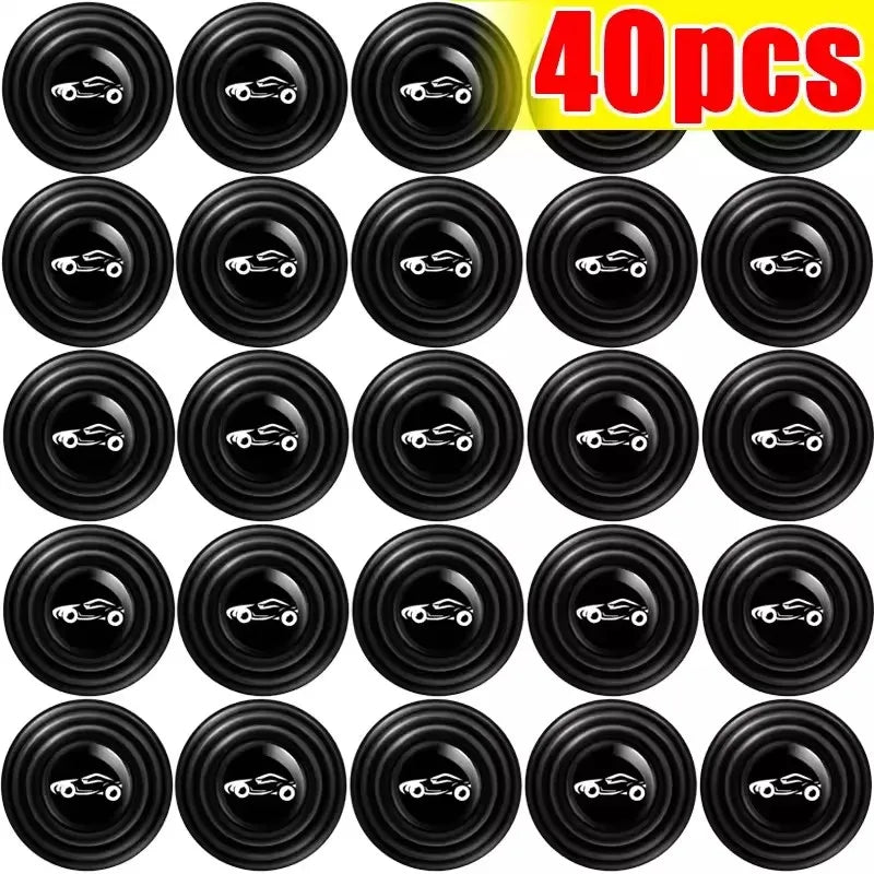 A set of ten black silicone car door shock absorber pads for anti-collision bumpers.