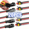 A collection of 20 durable black wire connectors with red and yellow insulation for automotive and marine use.