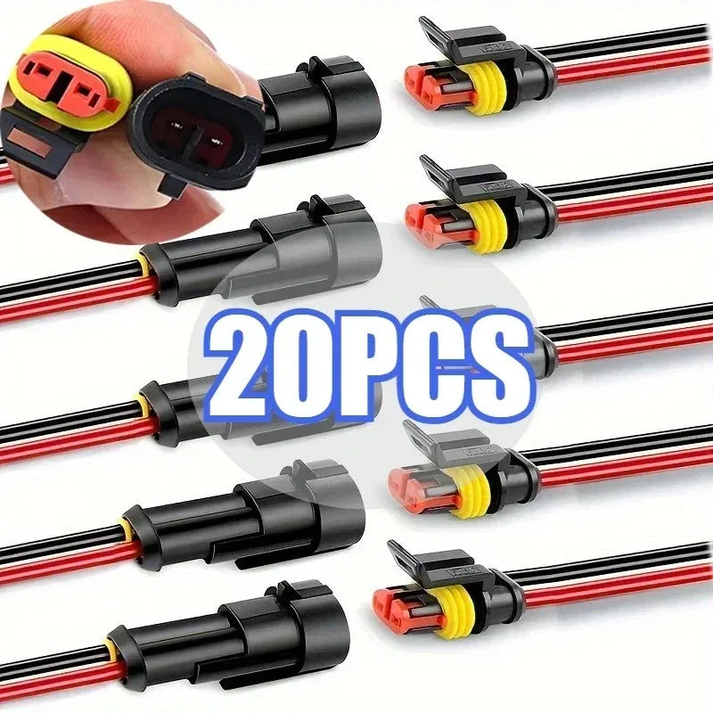 A collection of 20 durable black wire connectors with red and yellow insulation for automotive and marine use.