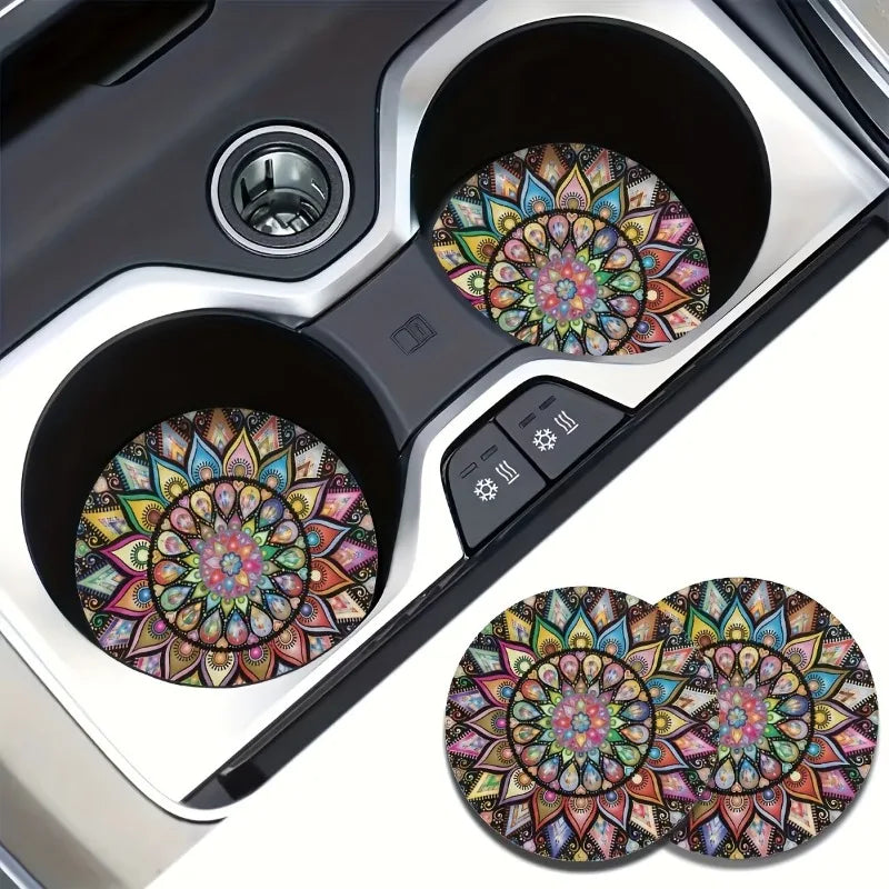 A close-up view of a set of silicone coasters featuring intricate mandala patterns.