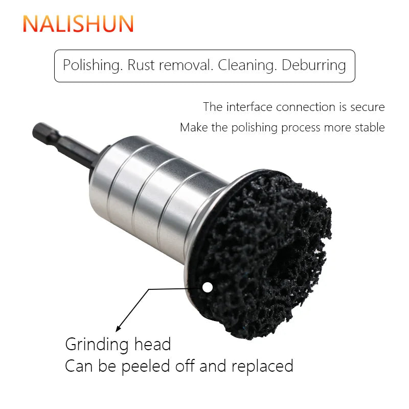 A close-up view of a grinding head for a professional wheel hub rust removal kit.