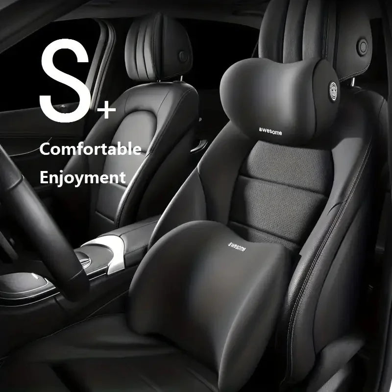 Innenansicht eines Autositzes mit S+-Funktion, ergonomischen Kopf- und Lendenstützkissen.