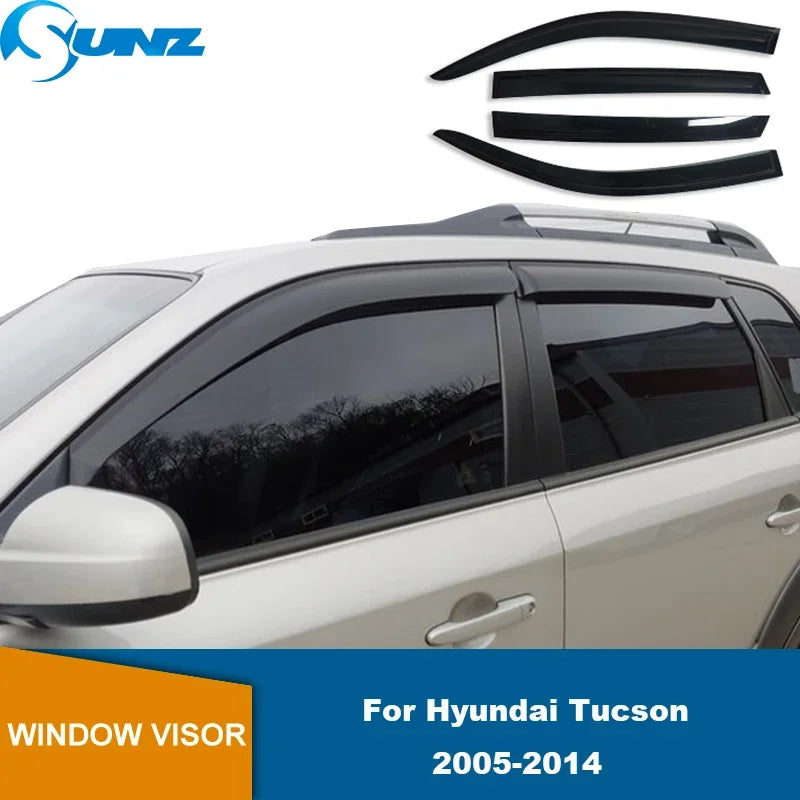Black window visor for a Hyundai Tucson vehicle.