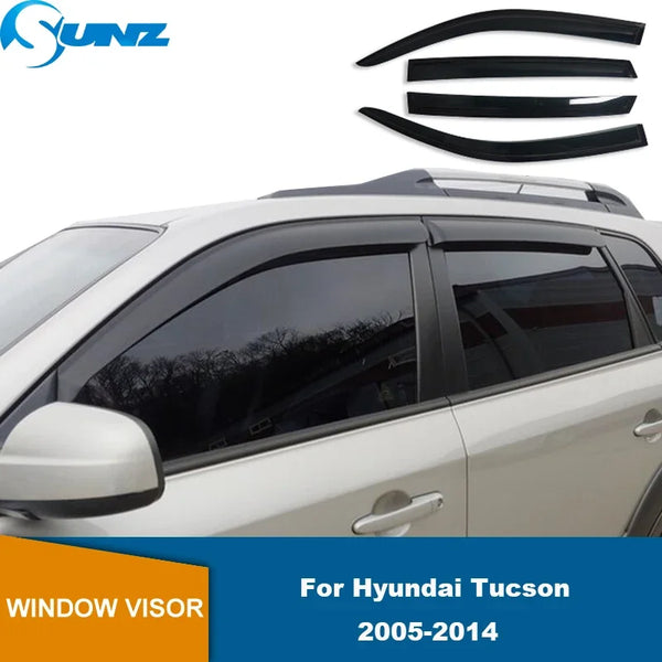 Black window visor for a Hyundai Tucson vehicle.