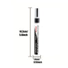 A vertical view of a black precision car touch-up pen with a silver cap and a clear tip.
