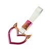 A holographic heart-shaped car handle accessory with a white strap and rose gold accents.