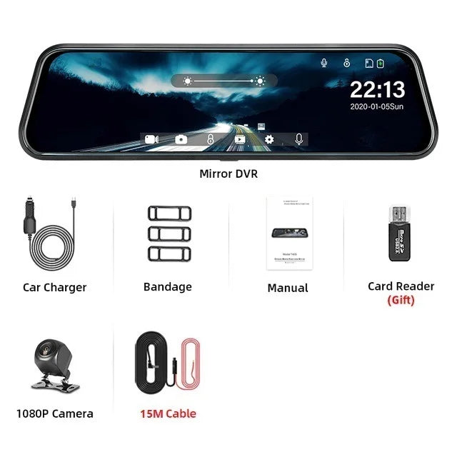 Caméra de surveillance DVR noire avec écran numérique, chargeur et pansement.