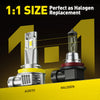 Comparison of an Auxito and Halogen car headlight bulb, demonstrating 1:1 size replacement.