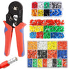 A set of tube crimping terminals and a crimping tool in red and black plastic.