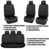 A set of black universal PU leather car seat covers including front and rear seats and head pillowcases.