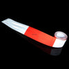A roll of high-visibility reflective safety tape featuring a white and red striped pattern.