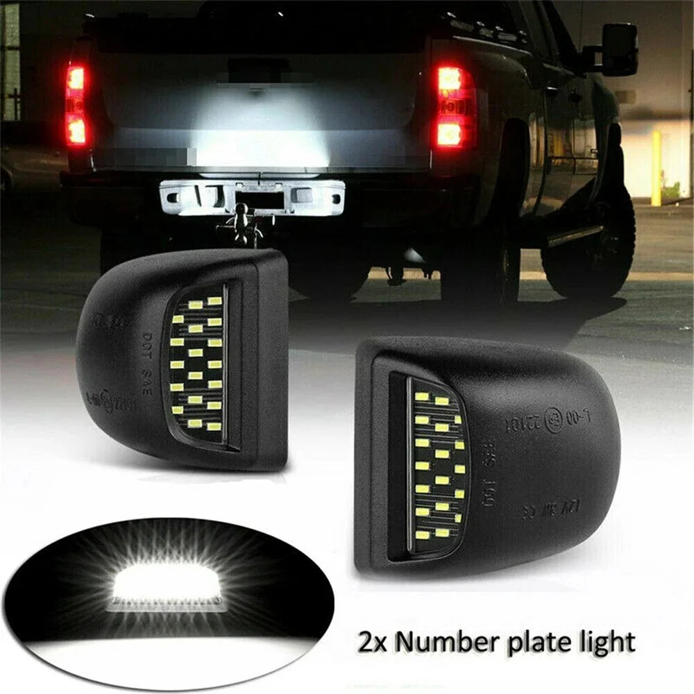 Two high brightness 18 LED number plate lights for trucks shown with a close-up view.