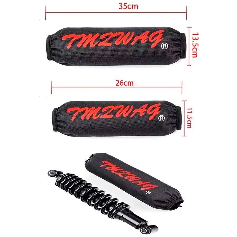 Black dust cover for a TMZWAG rear shock absorber with black coiled hose.