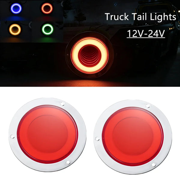 Two round red LED truck tail lights with a 3D halo effect.