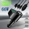 A black cigarette lighter adapter for fast charging, showing 66W super fast charging capability.
