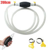 A white manual liquid transfer pump with a black handle and yellow tips is shown in various views.