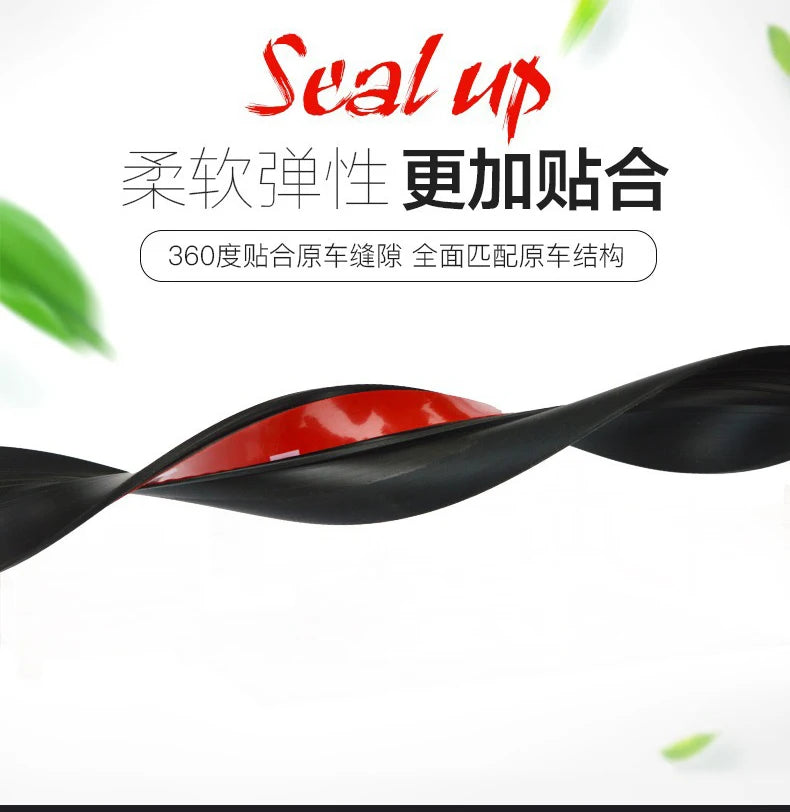 Black and red seal strips for car windshield and body, designed for 360-degree sealing.