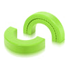A bright lime green silicone tow hitch cover shaped like a hook and a loop.