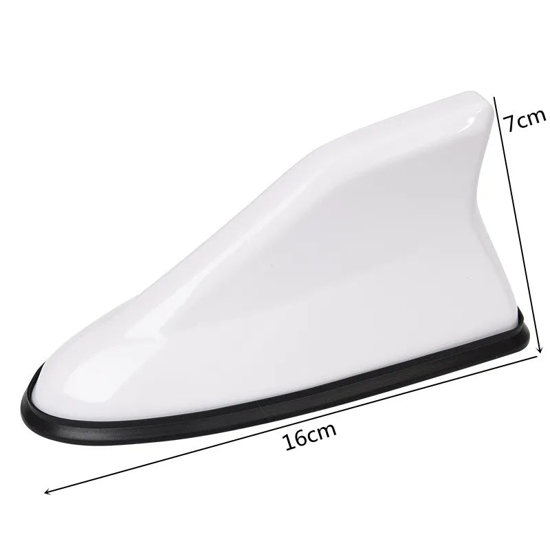 White carbon fiber look roof mount antenna with dimensions 16cm long and 7cm high