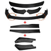 Black universal front bumper splitter lip spoiler diffuser body kit with winglets and side skirt extensions