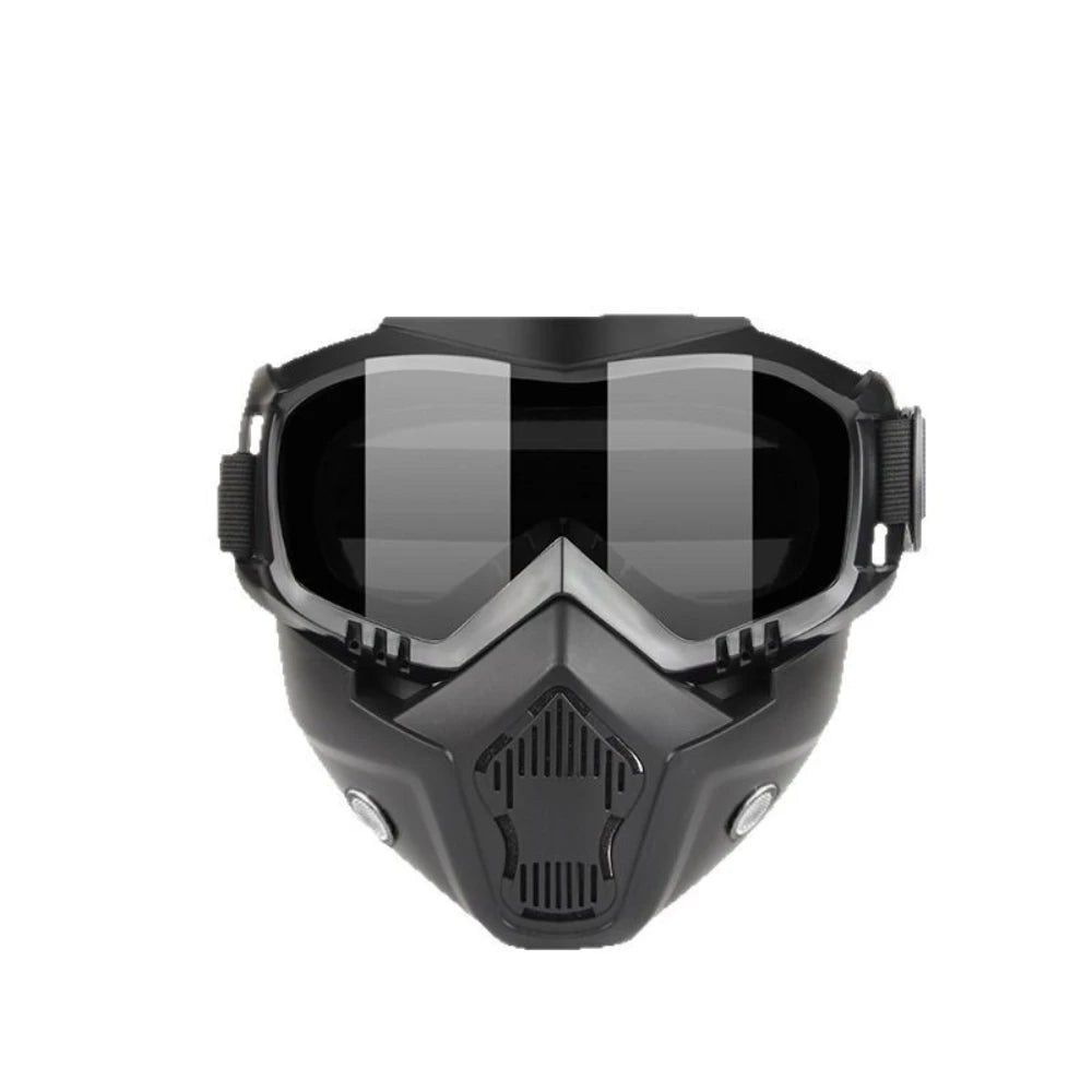 Black retro motorcycle anti-fog goggles with a smoked lens and protective frame