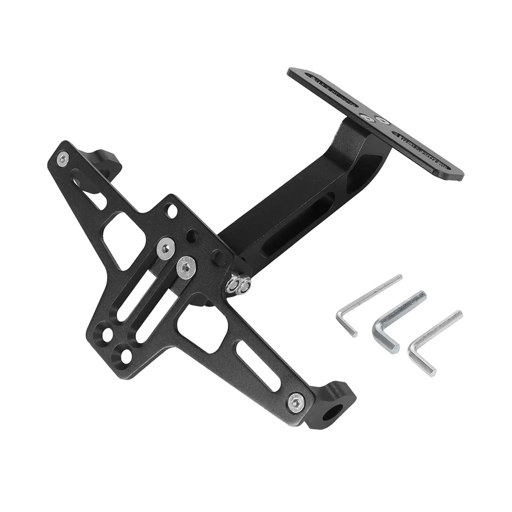 Soporte universal para matrícula de motocicleta negra con soportes y portamarcas