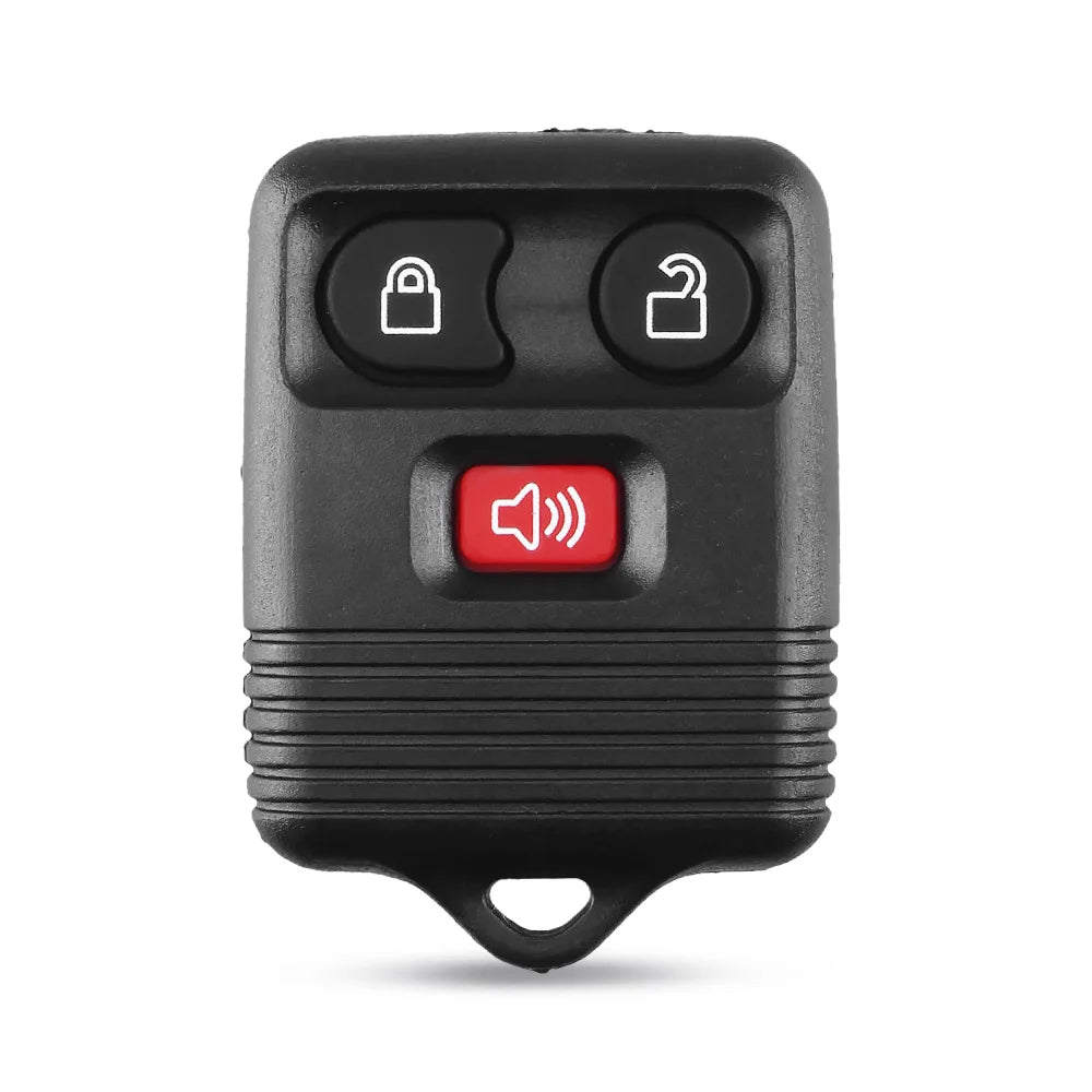 Black universal remote car key transmitter with three buttons including a lock icon and a speaker button