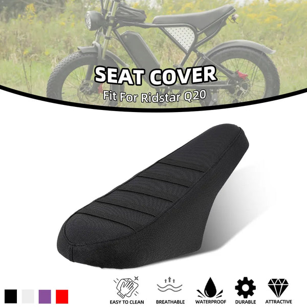 Black motorcycle seat cover designed for Ridstar Q20 e-bikes and scooters.