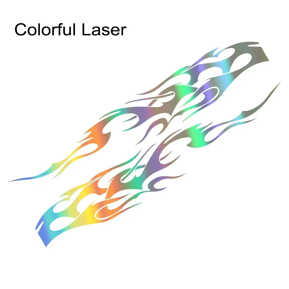 Colorful laser flame design featuring a gradient of purple, blue, and orange colors.