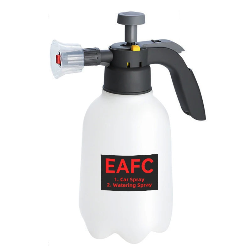 A black hand pump foam sprayer bottle with a spray nozzle, used for car, garden, and cleaning.