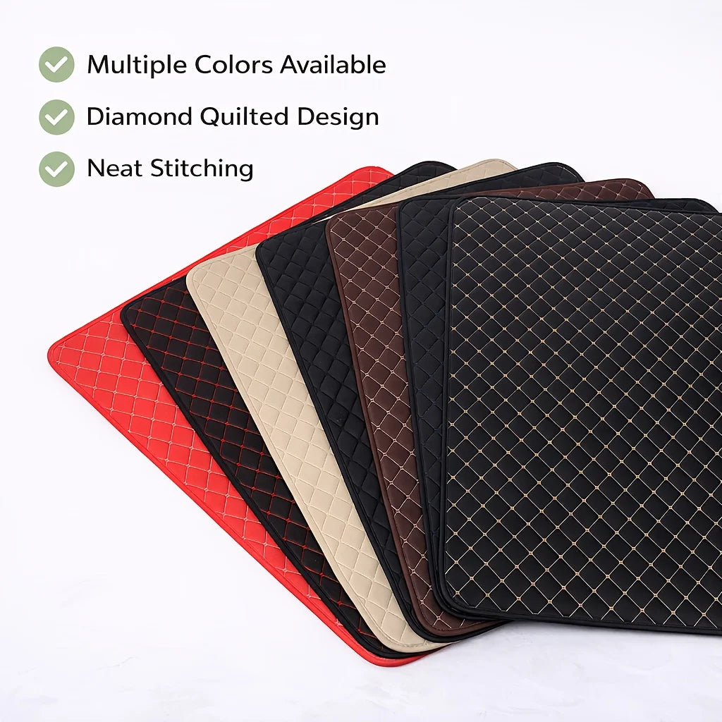 A stack of diamond quilted car trunk mats in various colors, showcasing neat stitching and a rhombus pattern.