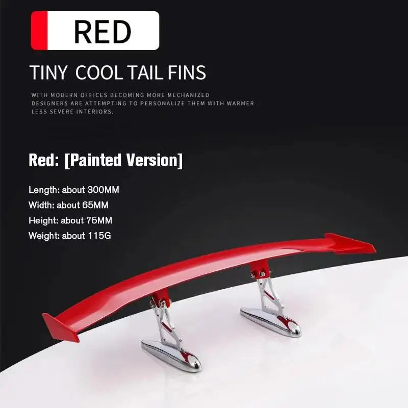 A red carbon fiber rear car spoiler wing with metallic mounting hardware.