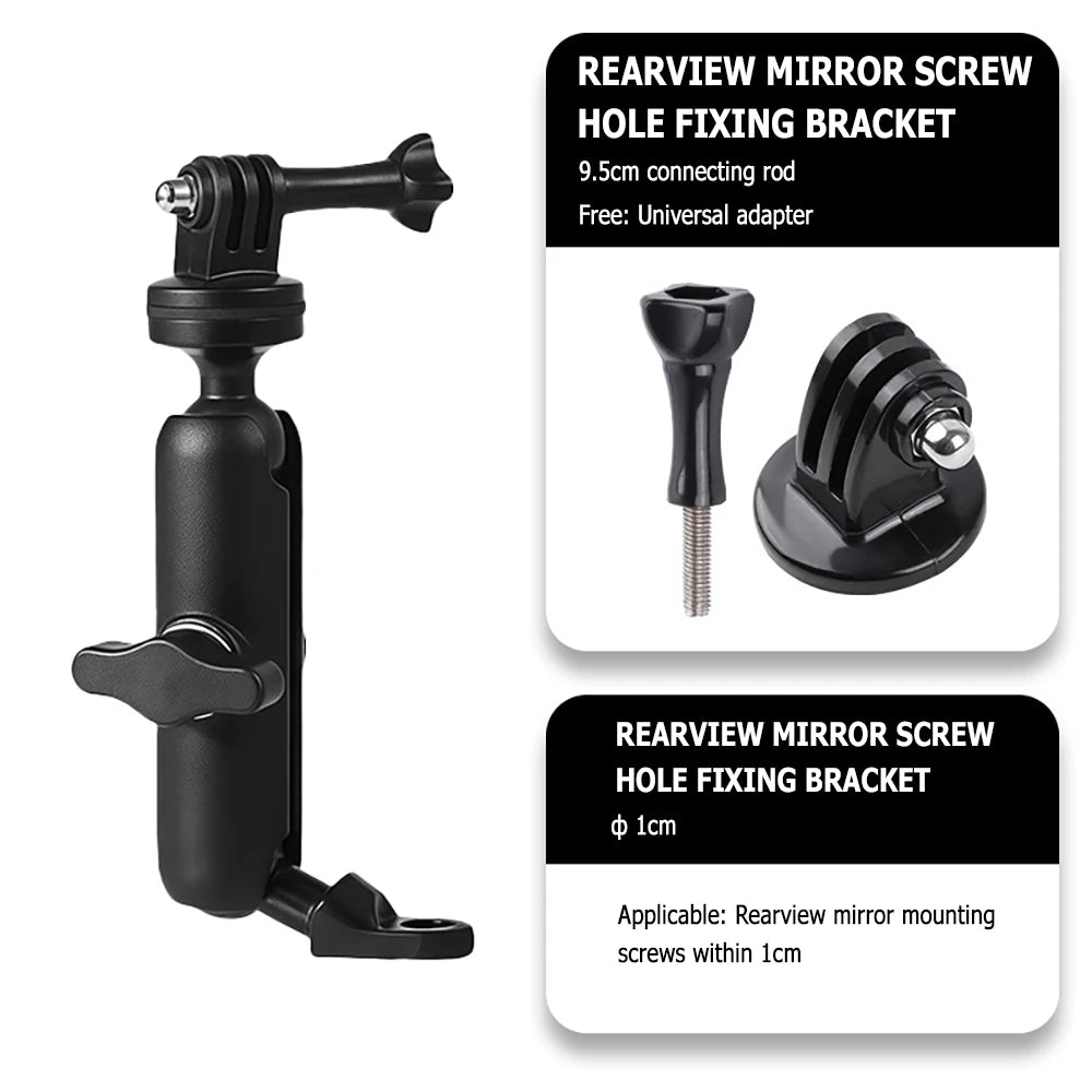 Rearview mirror screw hole fixing bracket with a connecting rod and universal adapter