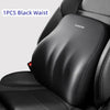 A black waist cushion is shown placed on a dark car seat or chair.