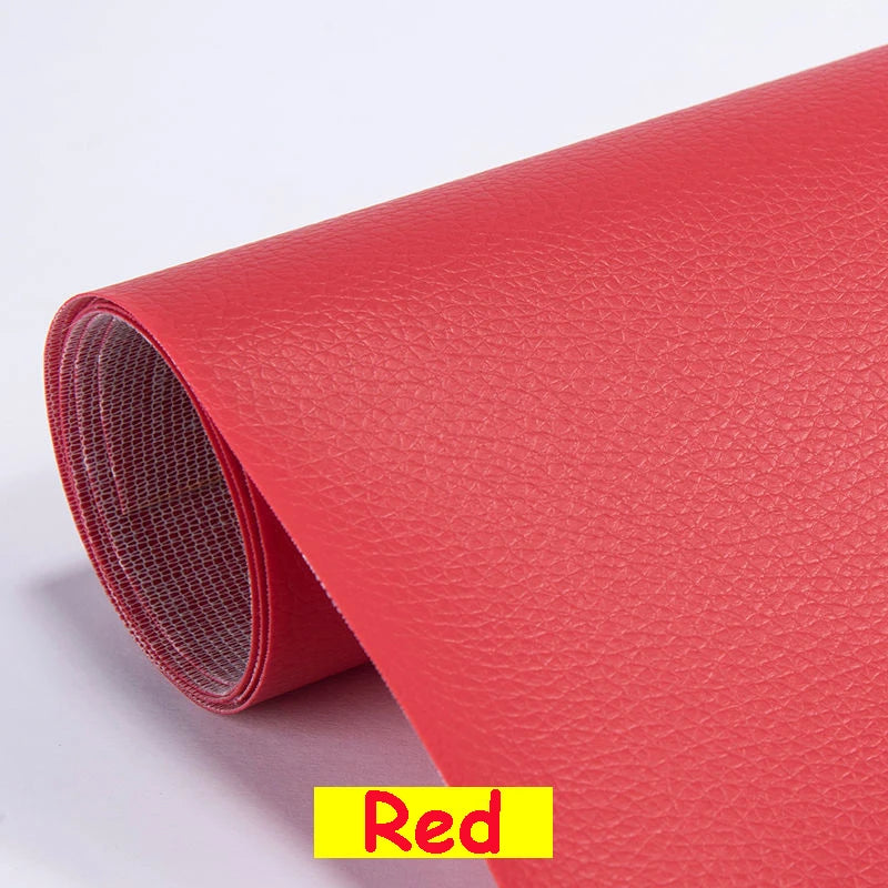 A roll of red heavy duty self-adhesive PU leather repair patches.