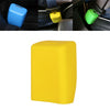 A bright yellow silicone seat belt buckle cover shown in various colors and a standalone view.
