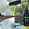 Before and after comparison showing glass anti-fog spray application on a car window.