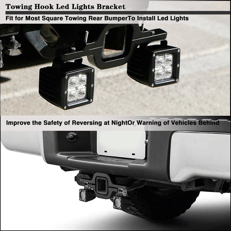 Towing Hook LED Lights bracket installed on a vehicle bumper for rear visibility.