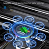 Close-up of a car audio device showing multiple security protections like overvoltage and short circuit protection.