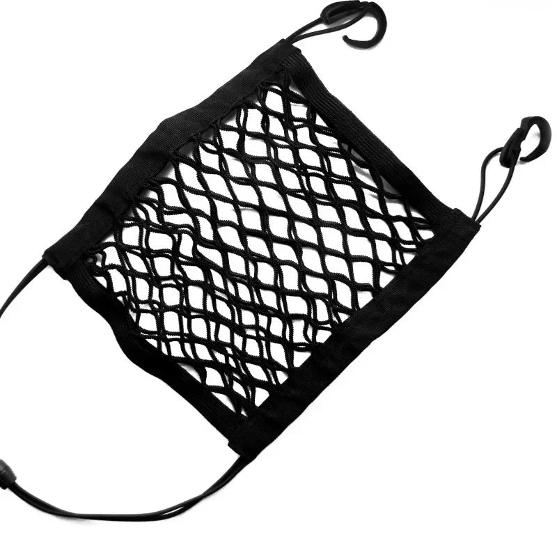 Black high-stretch double-layer motorcycle cargo net with hooks