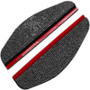 A pair of black rhinestone car rain shield visors with red trim.