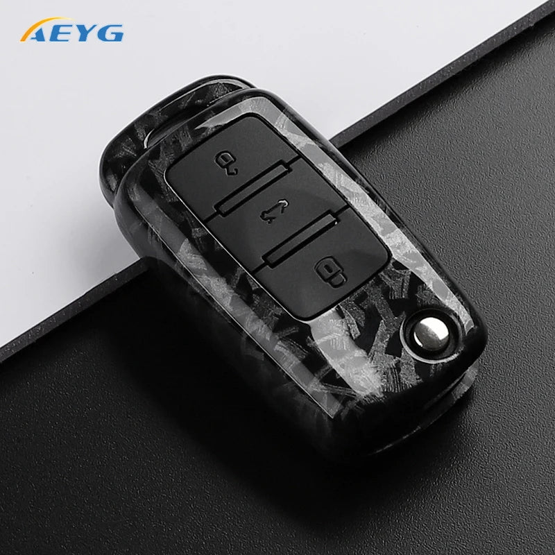Carbon Fiber Car Key Case Cover for VW, Skoda, and Audi Models