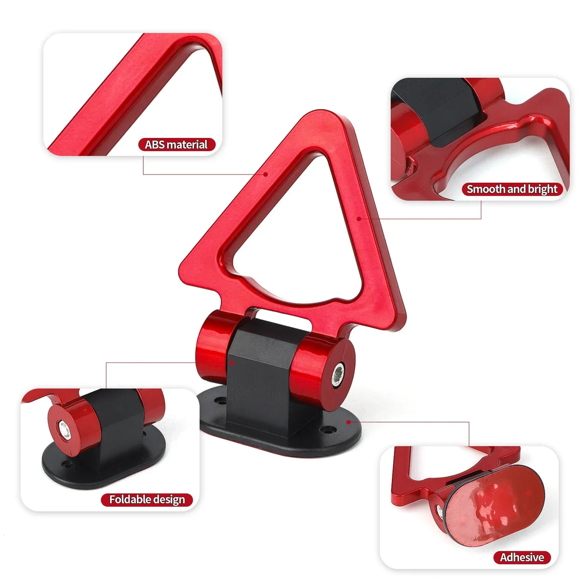 Red decorative racing tow hook sticker with an ABS material and foldable design for car bumpers